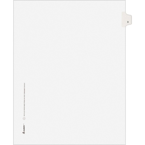 Avery-Style Legal Exhibit Side Tab Divider, Title: 3, Letter, White, 25/pack