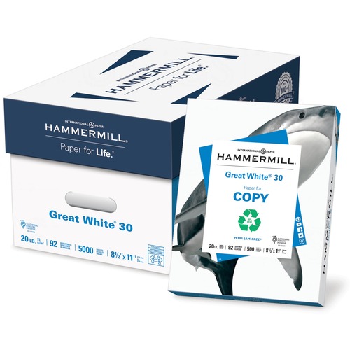 Hammermill  Copy Paper,20LB, 92 GE/102 ISO, 8-1/2"X11", 40CT/PL, White