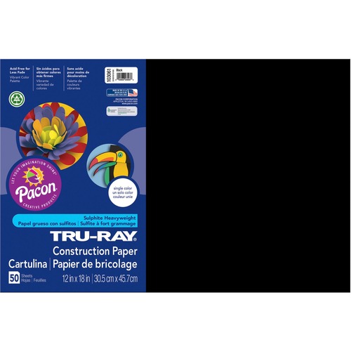 Tru-Ray Construction Paper, 76 Lbs., 12 X 18, Black, 50 Sheets/pack