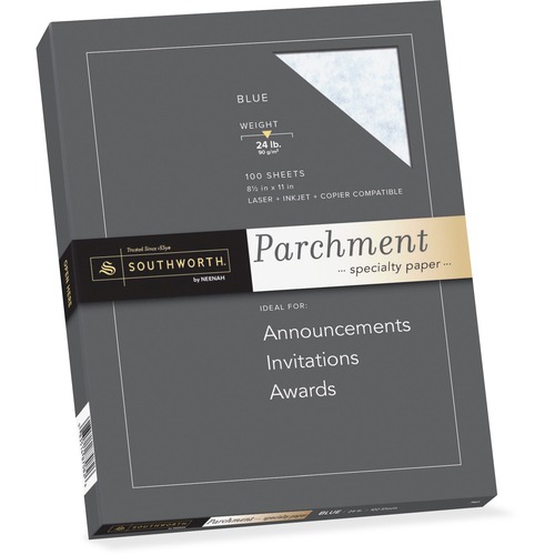 Parchment Specialty Paper, Blue, 24lb, 8 1/2 X 11, 100 Sheets