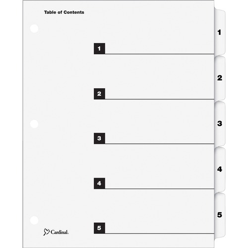 Traditional Onestep Index System, 5-Tab, 1-5, Letter, White, 5/set