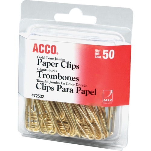 Paper Clips, Jumbo, .047 Wire Gauge, 50/PK, Gold