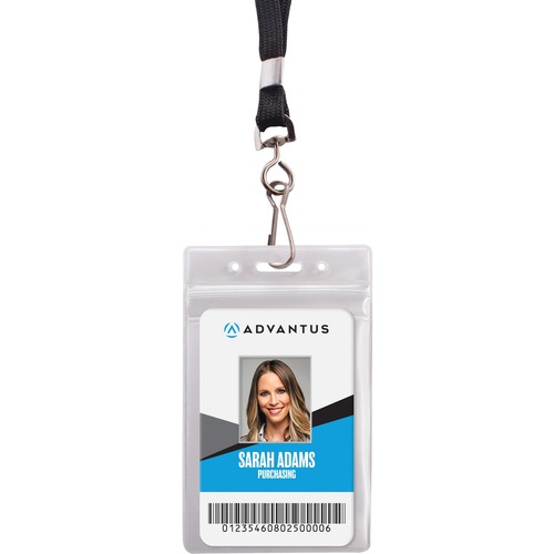 RESEALABLE ID BADGE HOLDER, LANYARD, VERTICAL, 3.68 X 5, CLEAR, 20/PACK
