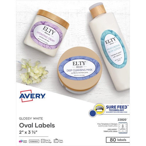 Oval True Print Easy Peel Labels, 2 X 3 1/3, Glossy White, 80/pack