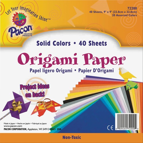 Origami Paper, 30 Lbs., 9 X 9, Assorted Bright Colors, 40 Sheets/pack