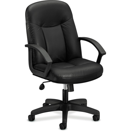 HVL601 SERIES EXECUTIVE HIGH-BACK LEATHER CHAIR, SUPPORTS UP TO 250 LBS., BLACK SEAT/BLACK BACK, BLACK BASE