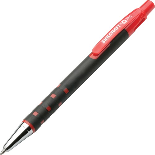 7520013687773, RUBBERIZED BALLPOINT RETRACTABLE PEN, RED INK, MEDIUM, DOZEN