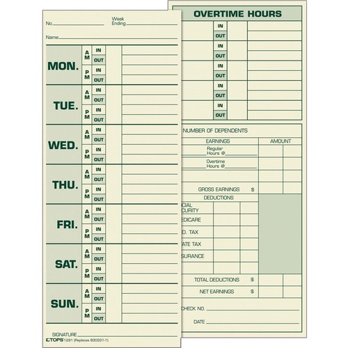 Time Card For Pyramid Model 331-10, Weekly, Two-Sided, 3 1/2 X 8 1/2, 500/box