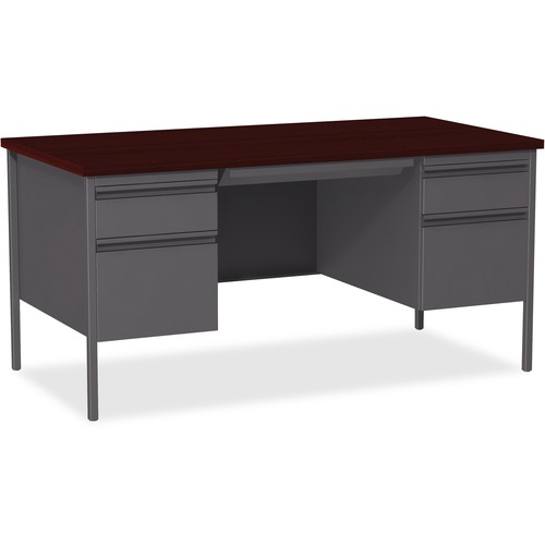 Double Pedestal Desk, Steel, 60"x30"x29-1/2", Mahogany/CCL