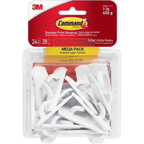 General Purpose Hooks, Small, 1lb Cap, White, 24 Hooks & 28 Strips/pack