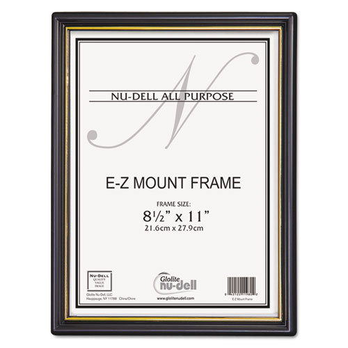 EZ MOUNT DOCUMENT FRAME W/TRIM ACCENT, PLASTIC FACE, 8.5 X 11, BLACK/GOLD, 18/CT
