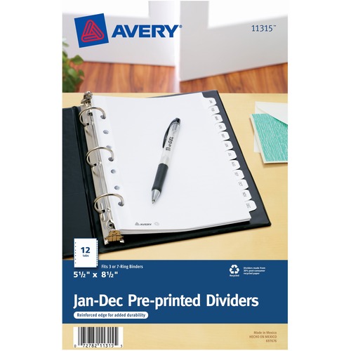 Preprinted Tab Dividers, 12-Tab, 8 1/2 X 5 1/2