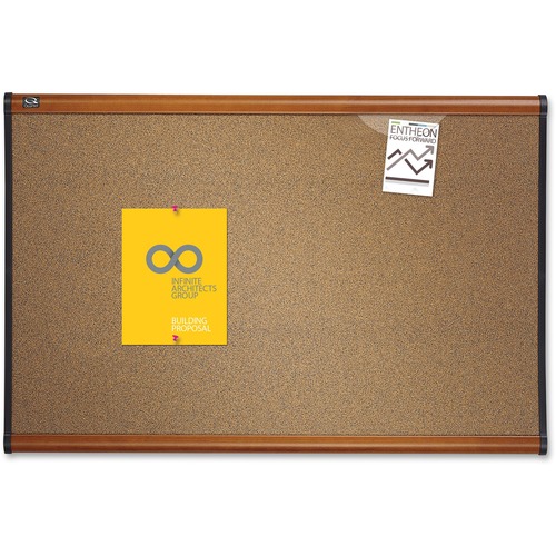 Prestige Bulletin Board, Brown Graphite-Blend Surface, 36 X 24, Cherry Frame