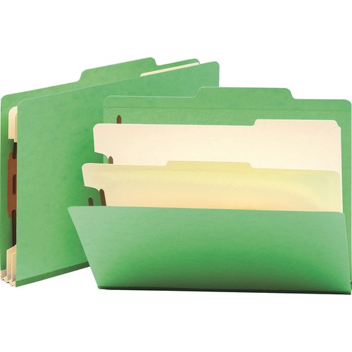 Top Tab Classification Folder, Two Dividers, Six-Section, Letter, Green, 10/box