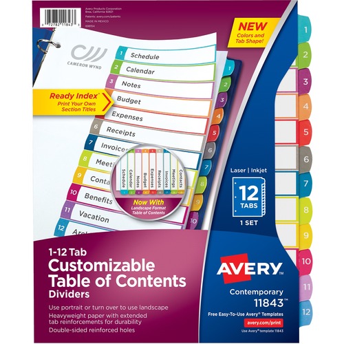 CUSTOMIZABLE TOC READY INDEX MULTICOLOR DIVIDERS, 1-12, LETTER