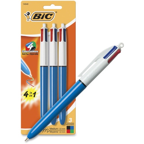 4-Color Retractable Ballpoint Pen, Assorted Ink, 1mm, Medium, 3/pack