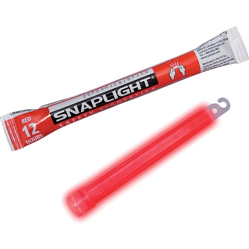 Emergency Light Stick, 6", Lasts 12 Hours, 10/BX, Red