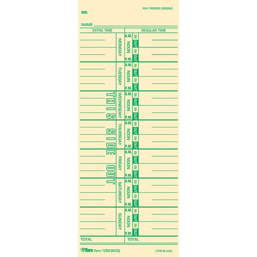 Time Card For Acroprint/ibm/lathem/simplex, Weekly, 3 1/2 X 9, 100/pack