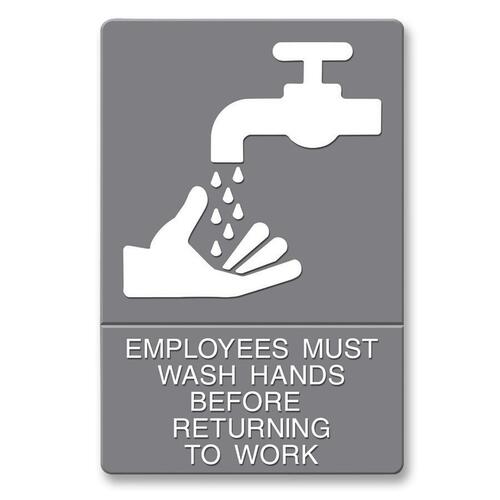 Ada Sign, Employees Must Wash Hands... Tactile Symbol/braille, 6 X 9, Gray