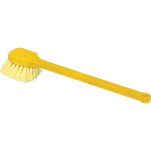 Long Handle Scrub, 20" Long Plastic Handle, Gray Handle W/yellow Bristles