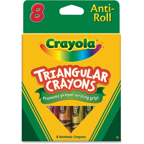 Triangular Anti-Roll Crayons, Nontoxic, 8/BX, Assorted