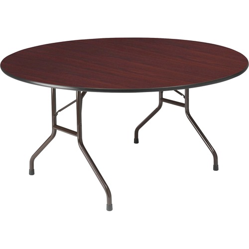 Premium Wood Laminate Folding Table, 60 Dia. X 29h, Mahogany Top/gray Base