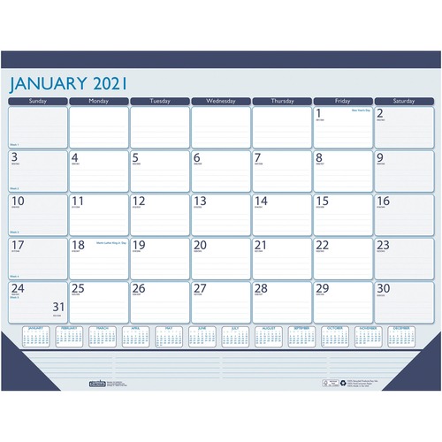 Desk Pad, Recycled, Monthly, 12 Mths, Jan-Dec, 22"x17", MI
