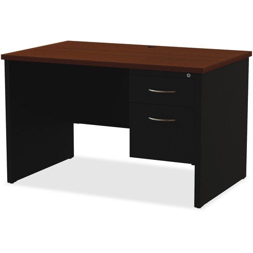 Right Pedestal Desk, 30"x48", Black/Walnut
