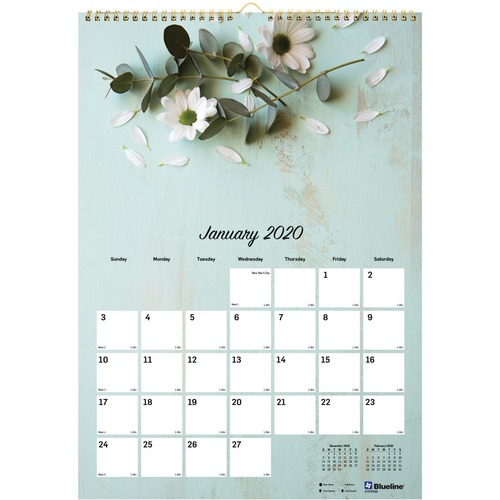 ONE MONTH PER PAGE TWIN WIREBOUND WALL CALENDAR, GEOMETRIC, 12 X 17, 2019