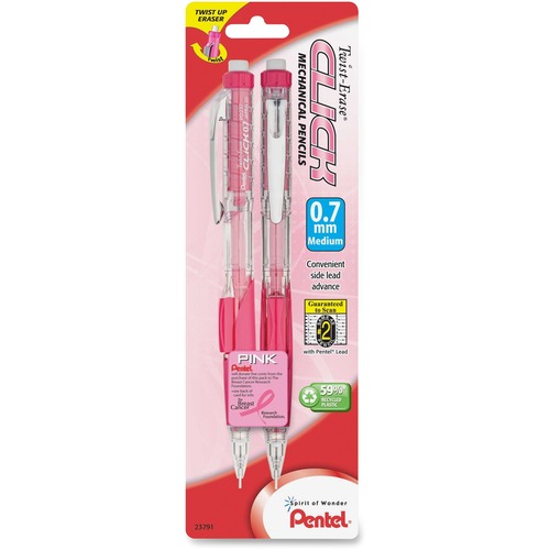 Pink Ribbon Twist-Erase Click Mechanical Pencil, 0.7 Mm, 2/pack