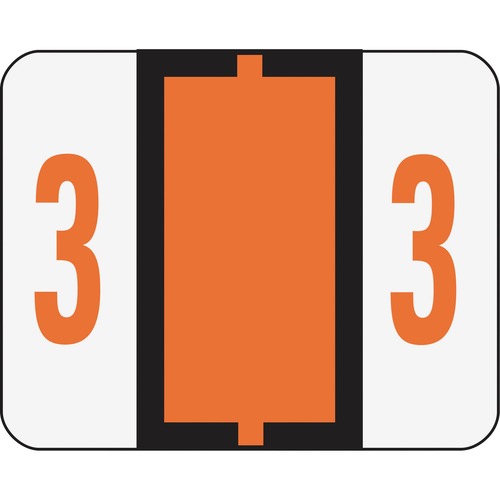 Single Digit End Tab Labels, Number 3, Dark Orange, 500/roll