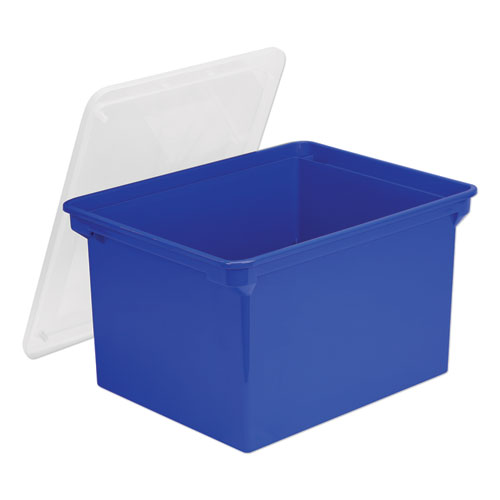 Plastic File Tote Storage Box, Letter/legal, Snap-On Lid, Blue/clear