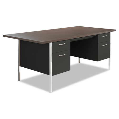 DOUBLE PEDESTAL STEEL DESK, METAL DESK, 72W X 36D X 29-1/2H, MOCHA/BLACK