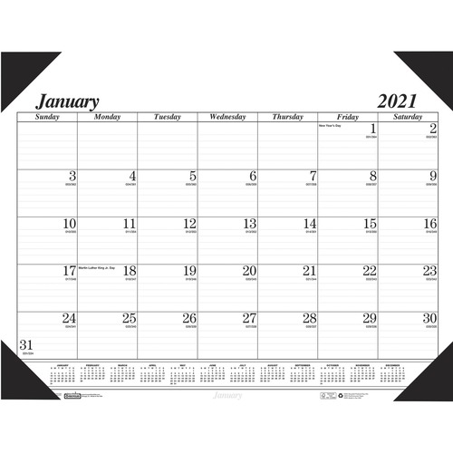 RECYCLED WORKSTATION-SIZE ONE-COLOR MONTHLY DESK PAD CALENDAR, 18.5 X 13, 2021