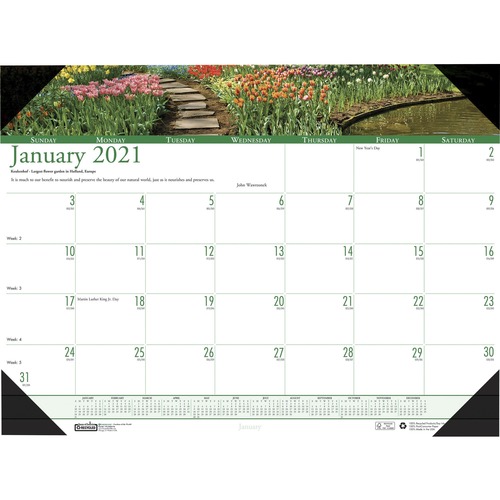 RECYCLED GARDENS OF THE WORLD PHOTO MONTHLY DESK PAD CALENDAR, 22 X 17, 2019