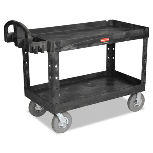 HEAVY-DUTY 2-SHELF UTILITY CART, PNEUMATIC WHEELS, 25.25W X 54D X 39.25H, BLACK