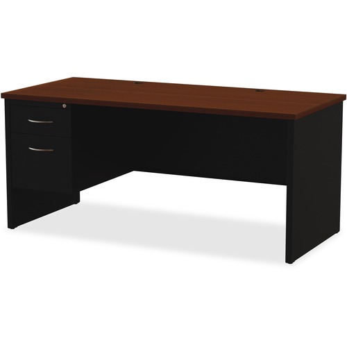 Left Pedestal Desk, 30"x66", Black/Walnut