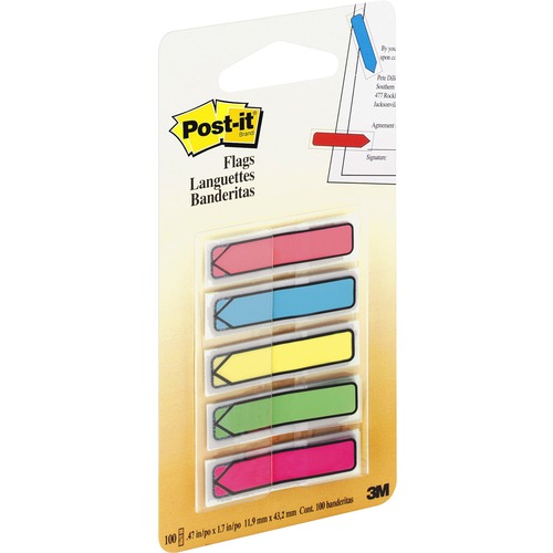 Arrow 1/2" Page Flags, Five Assorted Bright Colors, 20/color, 100/pack