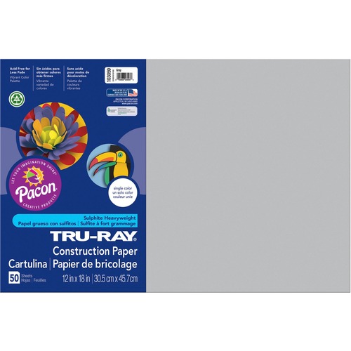 Tru-Ray Construction Paper, 76 Lbs., 12 X 18, Gray, 50 Sheets/pack