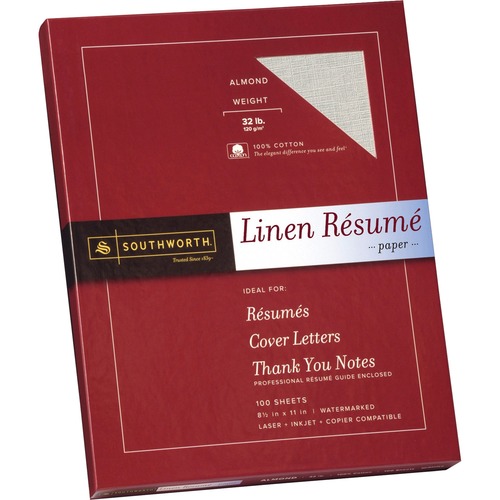 100(percent) Cotton Linen Resume Paper, 32lb, 8 1/2 X 11, Almond, 100 Sheets
