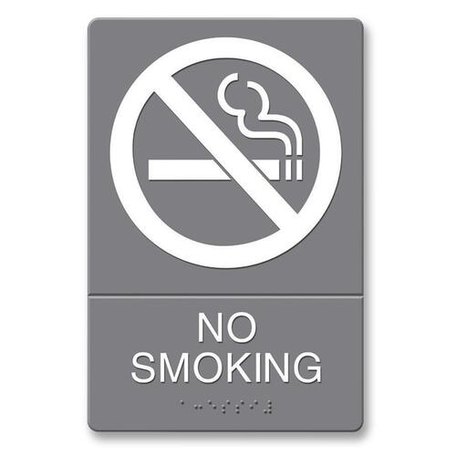 ADA Sign, "No Smoking, Adhesive, 6"x9", White/Gray