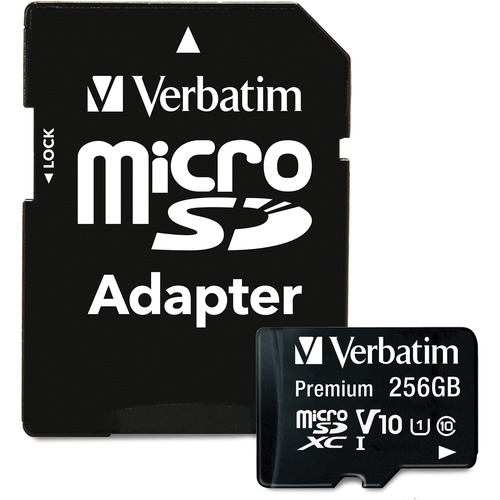 Memory Card, w/Adapter,microSDXC, 100MB/s Read, 256GB, BK