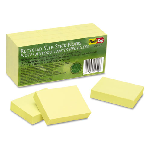 100(percent) Recycled Notes, 1 1/2 X 2, Yellow, 12 100-Sheet Pads/pack