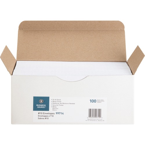 Peel-To-Seal Envelopes, No. 10, 100/BX, White