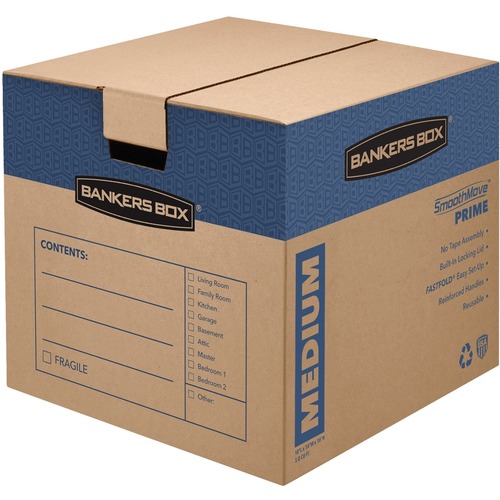 Smoothmove Prime Medium Moving Boxes, 18l X 18w X 16h, Kraft/blue, 8/carton
