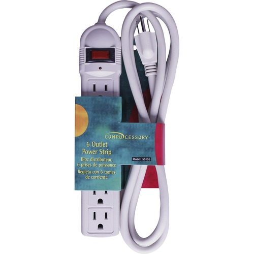 Power Strip,6 Outlet,Built-in Circuit Breaker,6' Cord,Gray