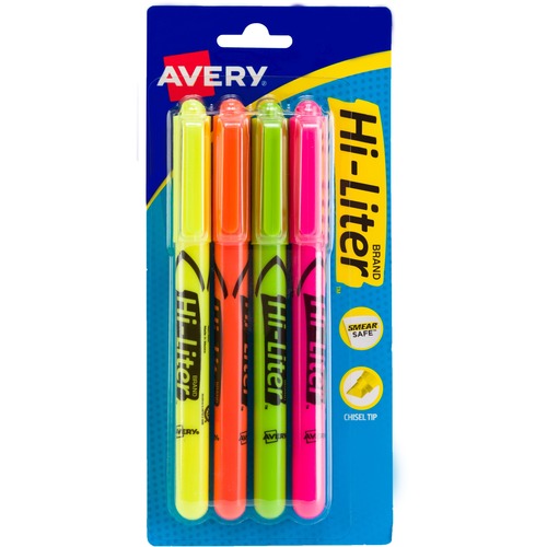 Highlighters, Pen Style, Chisel Point, 4/PK, FL AST