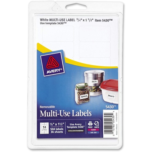 Removable Multi-Use Labels, 3/4 X 1 1/2, White, 504/pack