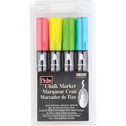 Bistro Chalk Marker, Erasable, Fluorescent RD, BE, GN, YW