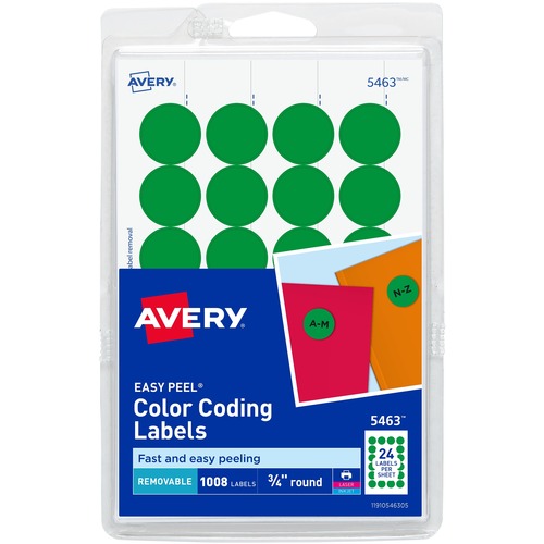 Printable Removable Color-Coding Labels, 3/4" Dia, Green, 1008/pack